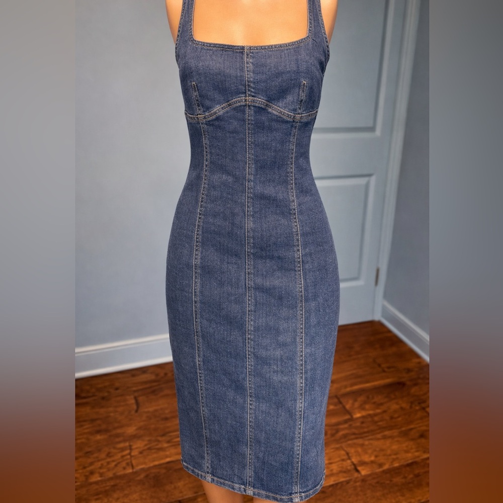 wild fable Dark Blue Denim Midi Dress
